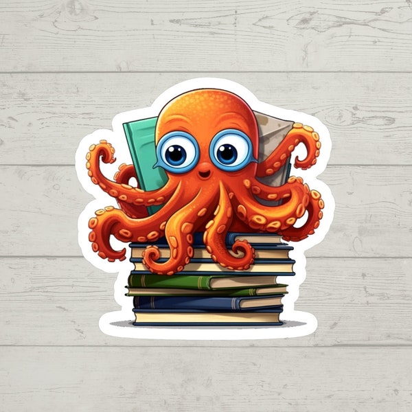 Book loving octopus sticker waterproof glossy vinyl sticker cute gift tumbler laptop sticker decal water bottle trending gift