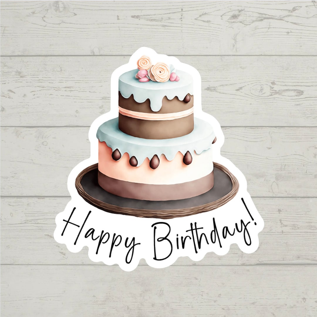 Happy Birthday Cake Sticker Colorful Waterproof Glossy Vinyl Sticker ...