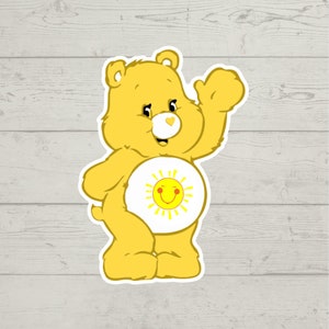Adesivo Care Bear con sole adesivo in vinile lucido impermeabile regalo carino bicchiere adesivo per laptop decalcomania bottiglia d'acqua regalo di tendenza