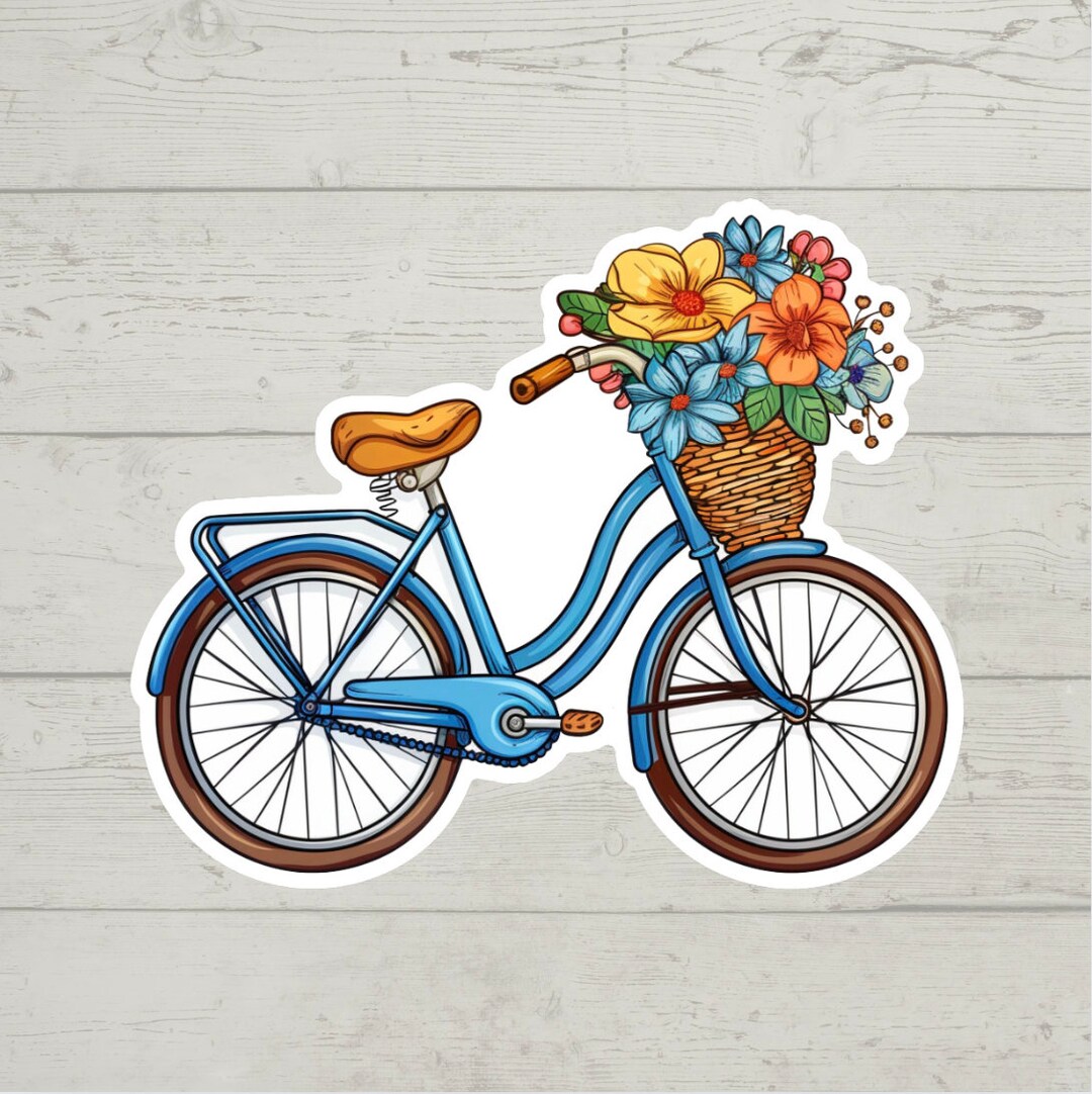 Bike With Flowers Sticker Waterproof Glossy Vinyl Sticker Cute Gift ...