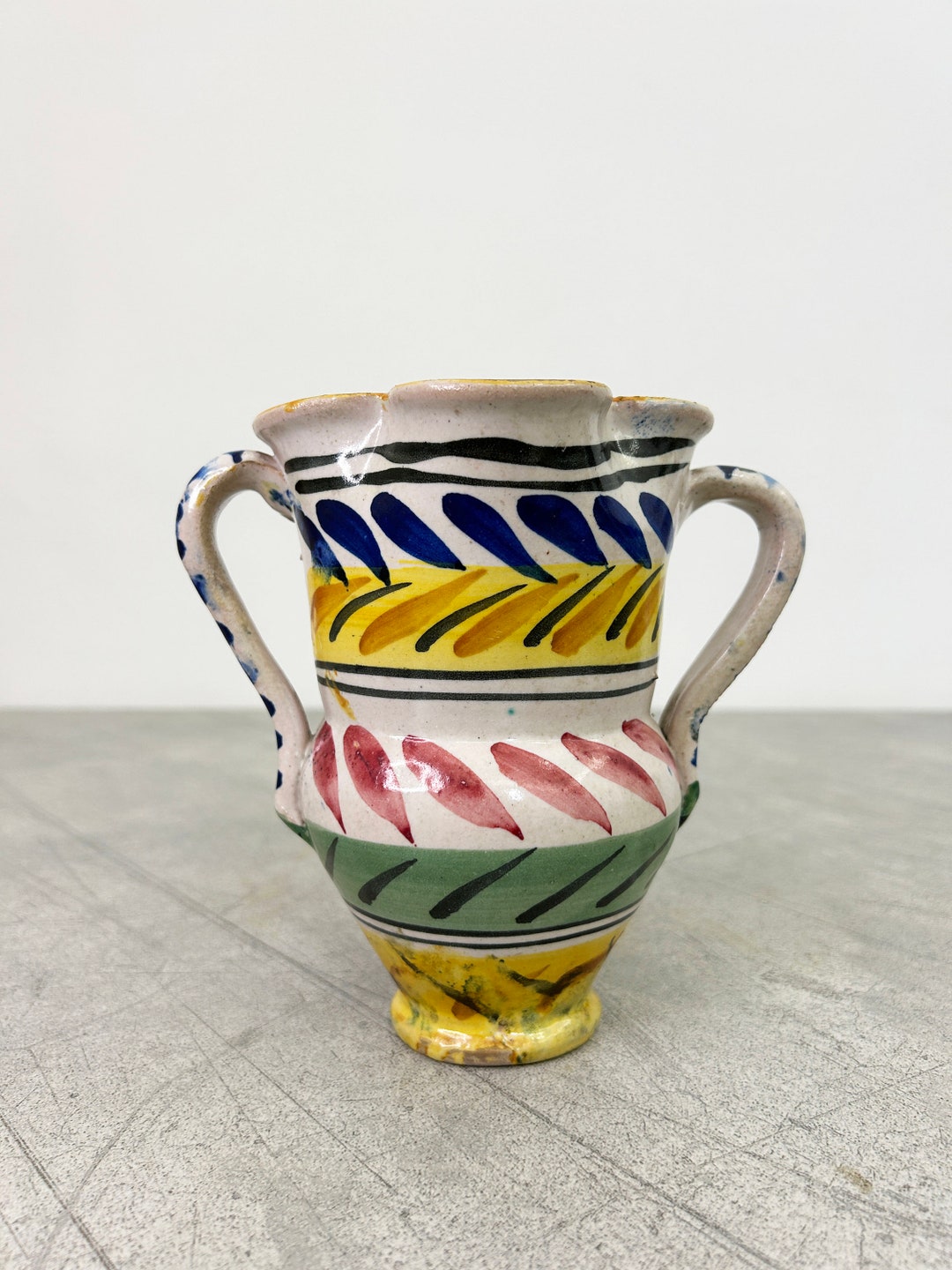 Small Antique Fluted Spout Vietri Vase Etsy