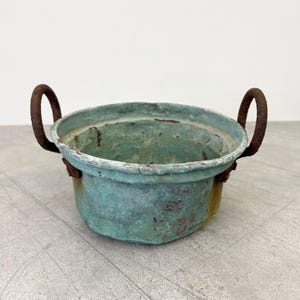 Antique Rustic Turquoise Cooking Pot