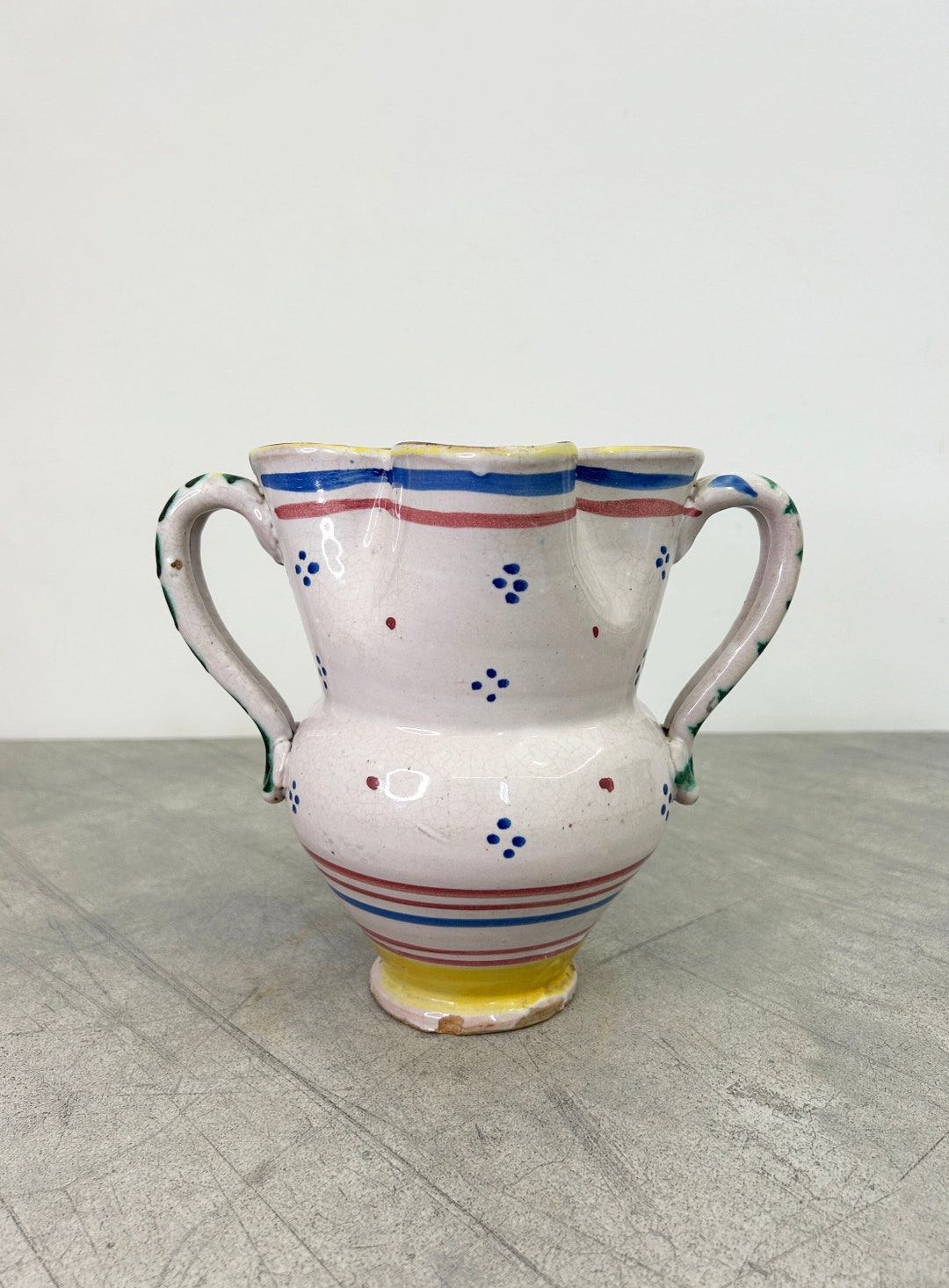 Large Antique Fluted Spout Vietri Vase Etsy