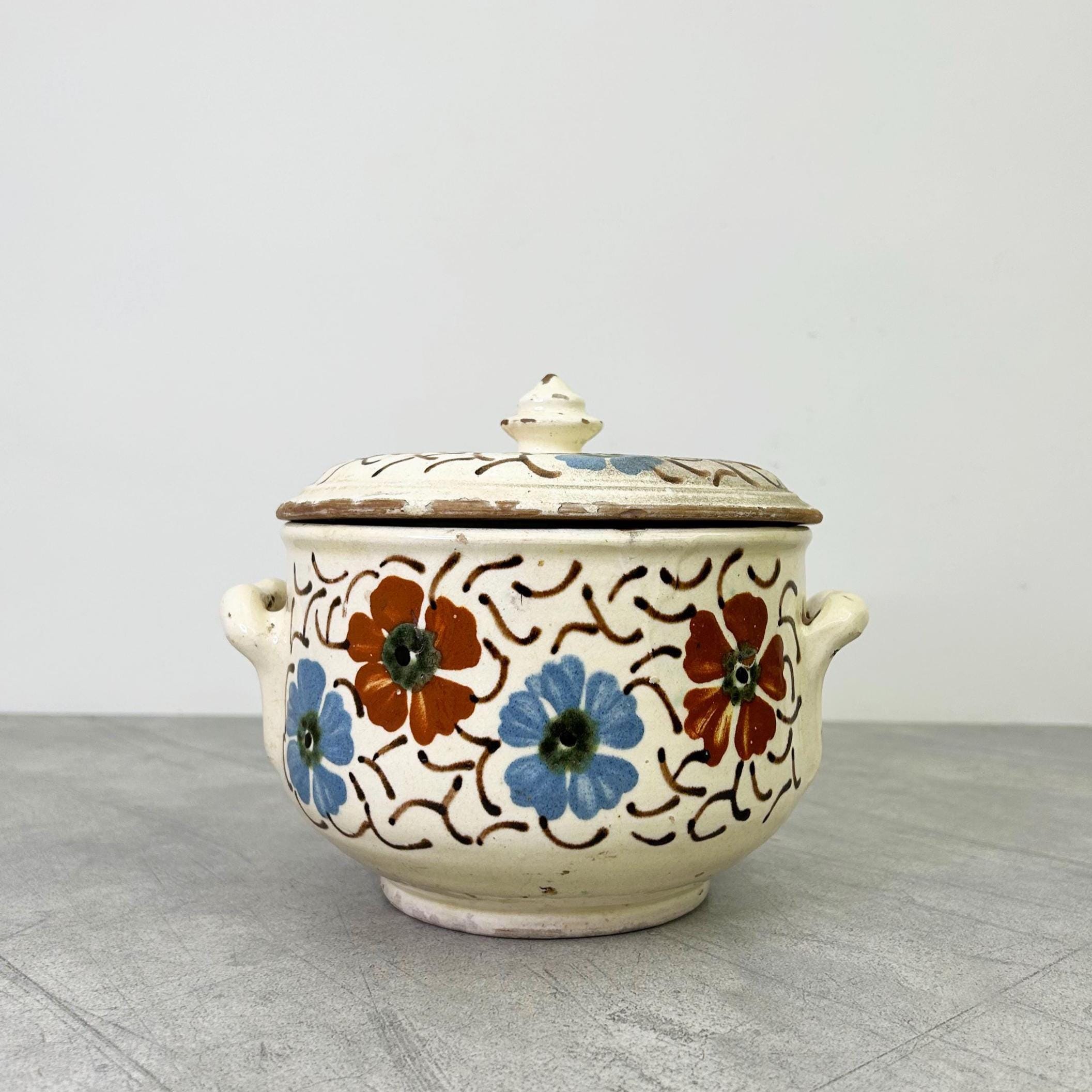 ヴィンテージの手描き花柄ポット（蓋付き） - Etsy 日本