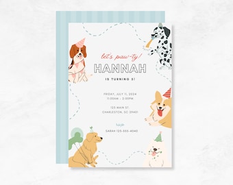 Editable Puppy Birthday Party Invitation Template, Paw-ty Invite, Dog Party Invite, Puppy Party Instant Download
