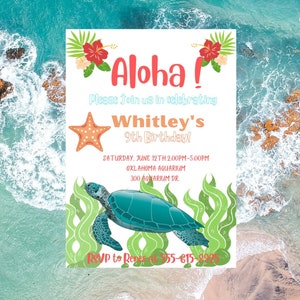 Aloha Birthday Party | Tropical | Kids Birthday| Birthday Invitation | Hawaiian | Ocean | Sea Turtle