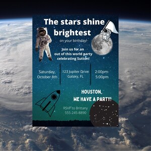 Outer Space Astronaut Birthday Party Invitation | Space | Rocket | Planets | Galaxy | Kids Birthday