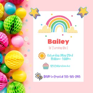 Rainbow Birthday Party Invitation | Kids Birthday Party | Happy Birthday | Party Invitation | Girl&#39;s Boy&#39;s Birthday Party Invitation
