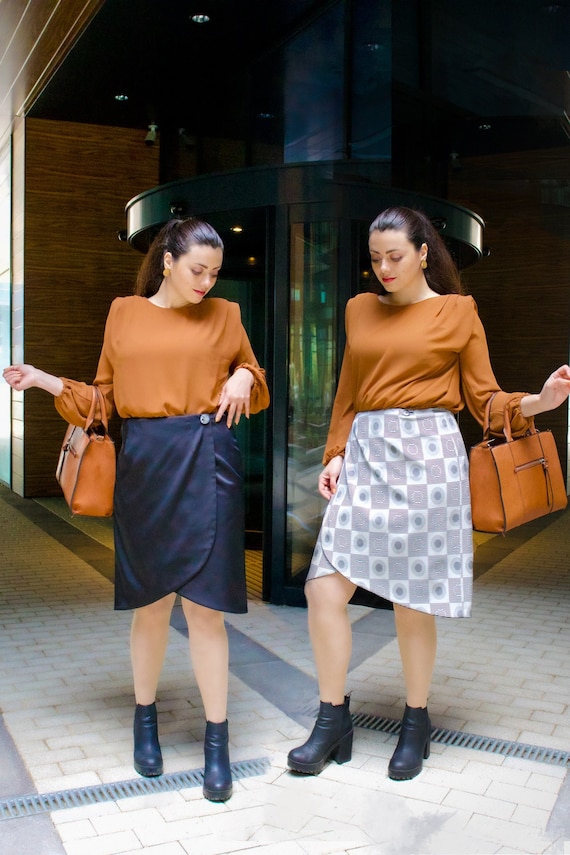 Midi Skirt Two Faced Skirt Business Casual Unique Design