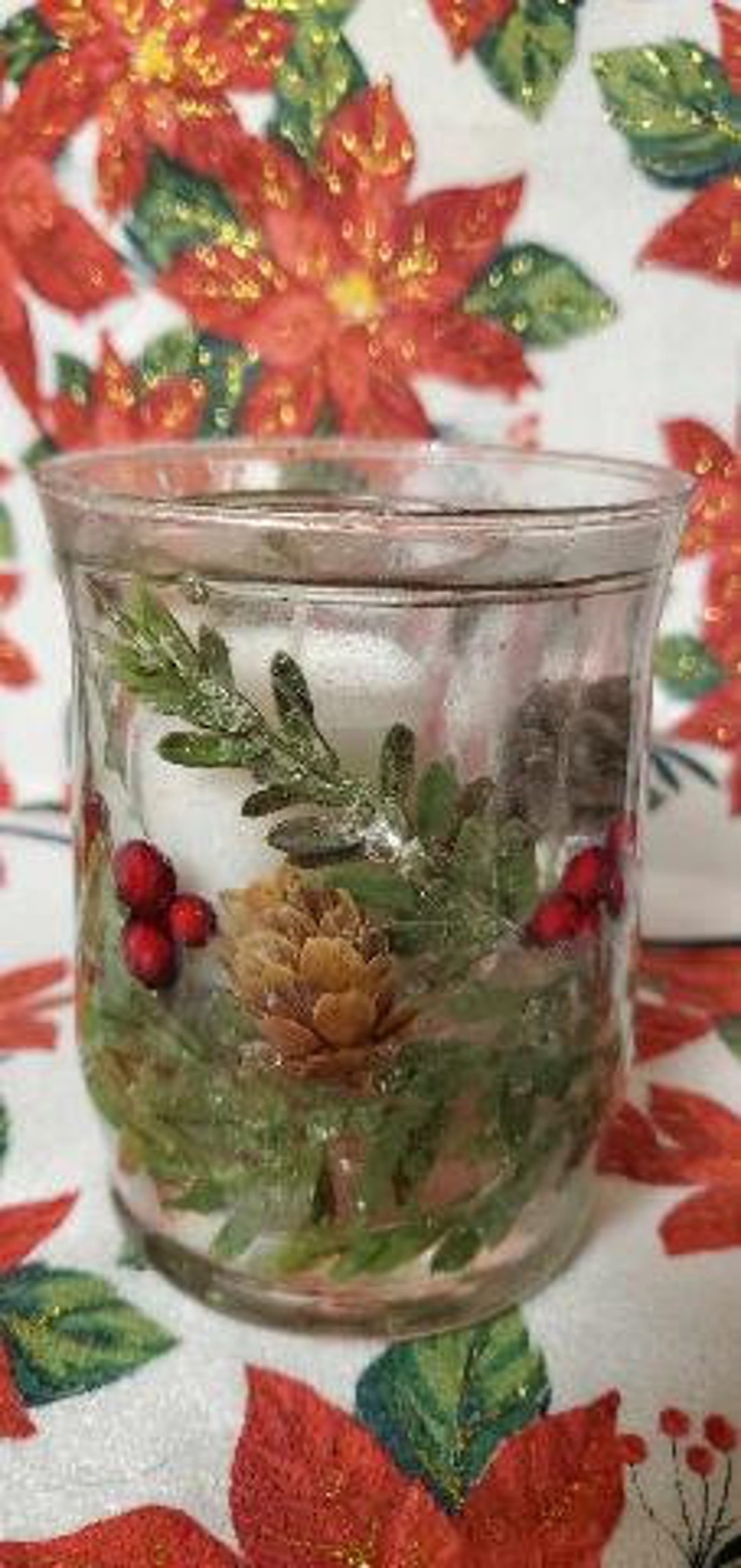 Christmas Winter Evergreens Holiday Resin Candle Holder Hygge