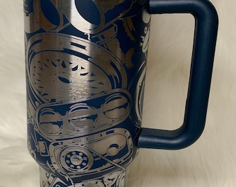 Motor head Gear head Laser Engraved 40oz Tumbler/ Engine Motor Gears Beverage Mug