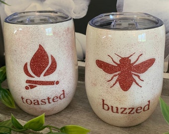 Wine Buzzed Toasted Rose Gold Glitter 12oz Tumbler