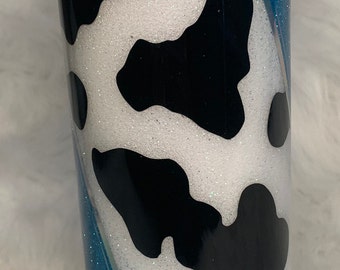 Cow Print Teal Glitter 20oz Tumbler/Just A Girl Who Loves Cows Tumbler/Farm Girl Cup/Hot or Cold Beverage Cup