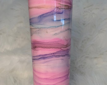 Marble Swirl 20oz Tumbler/Epoxy Sealed Cup/Pink Purple Alcohol Ink Tumbler/Travel Mug