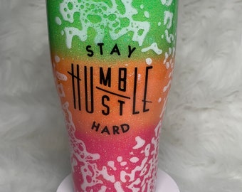 Stay Humble Hustle Hard Cup/Neon Summer Tumbler/Bright Fun Beverage Mug