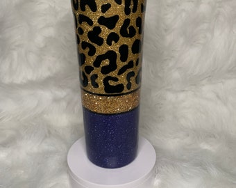 Cheetah print gold purple glitter 20oz Cup/cheetah Beverage Tumbler/Purple Glitter Cup