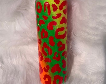 Leopard Neon Pink Orange Green Yellow Glitter Print 20oz Tumbler