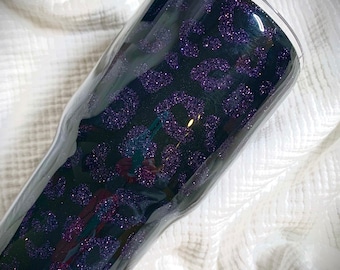 Black Purple Cheetah 30oz Tumbler/Stainless Steel Cup/Coffee Mug/Beverage Cup/Purple Glitter