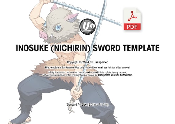 Inosuke Hashibira Nichirin Template - A4 PDF Blueprint for DIY - Etsy