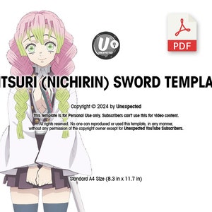 Plantilla Mitsuri (Hashira) Nichirin - Plano PDF A4 para bricolaje