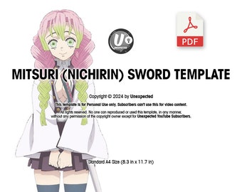Plantilla Mitsuri (Hashira) Nichirin - Plano PDF A4 para bricolaje
