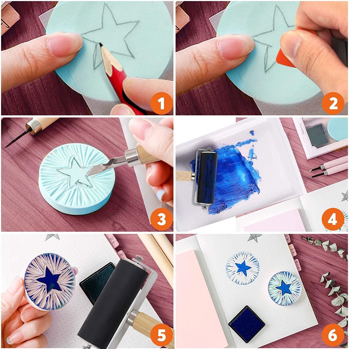 19 Pieces Block Printing Starter Tool Kit Rubber Stamp Etsy