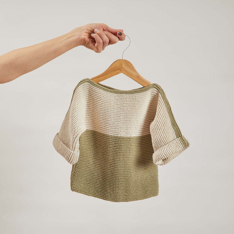 Hand Knit Sweater Organic Cotton New Born Baby Clothes Gift, Gender Neutral Baby Clothing Coming Home Outfit Eco Friendly Ecru-Green
