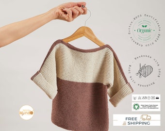 Ręcznie robiony sweterek dla niemowląt z organicznej bawełny, bez względu na płeć, prezent dla noworodka