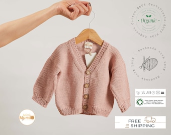 Ręcznie robiony dzianinowy kardigan niemowlęcy z organicznej bawełny, strój uniwersalny