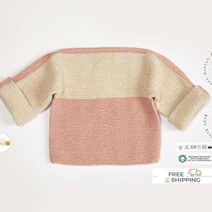 Hand Knit Sweater Pullover Jumper Organic Cotton New Born Baby Clothes Gift, Gender Neutral Baby Clothing Coming Home Outfit Eco Friendly
