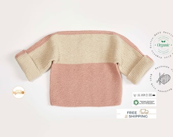 Hand Knit Sweater Pullover Jumper Organic Cotton New Born Baby Clothes Gift, Gender Neutral Baby Clothing Coming Home Outfit Eco Friendly