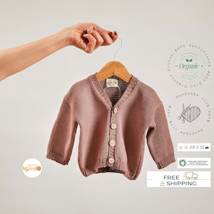 Hand Knit Cardigan Organic Cotton New Born Baby Clothes Gift, Gender Neutral Baby Clothing Coming Home Outfit Eco Friendly