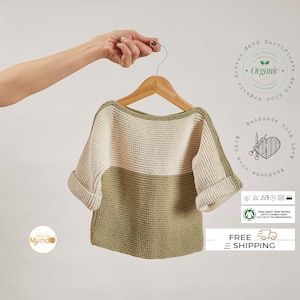 Hand Knit Sweater Organic Cotton New Born Baby Clothes Gift, Gender Neutral Baby Clothing Coming Home Outfit Eco Friendly image 1