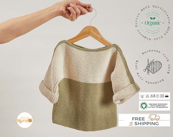 Ręcznie robiony sweterek dziecięcy z organicznej bawełny, odzież bez podziału na płeć