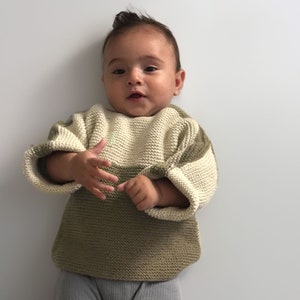 Hand Knit Sweater Organic Cotton New Born Baby Clothes Gift, Gender Neutral Baby Clothing Coming Home Outfit Eco Friendly image 2