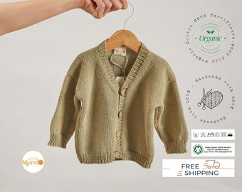 Ręcznie robiony dzianinowy kardigan niemowlęcy z organicznej bawełny, odzież neutralna płciowo