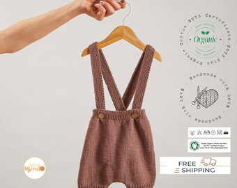 Ręcznie robione dzianinowe, organiczne bawełniane bloomersy dla niemowląt, strój neutralny płciowo