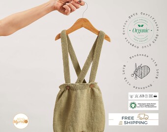 Ręcznie robione dzianinowe bloomersy dla niemowląt, bawełna organiczna, strój na powrót do domu, neutralny płciowo