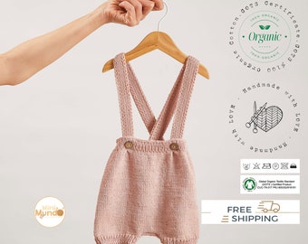 Ręcznie robione dzianinowe, organiczne bawełniane bloomersy dla niemowląt, strój neutralny płciowo
