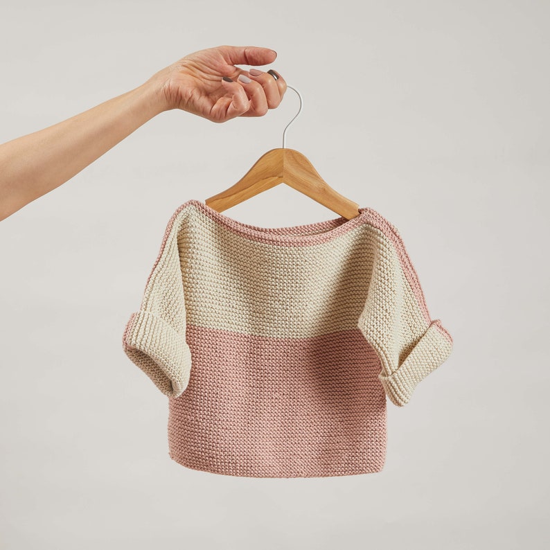Hand Knit Sweater Organic Cotton New Born Baby Clothes Gift, Gender Neutral Baby Clothing Coming Home Outfit Eco Friendly Ecru-Pink