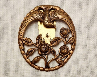 Vintage Art Deco Dress or Fur Wrap Clip - Bird and Roses - Vintage Women's Dress Clip - 1930s