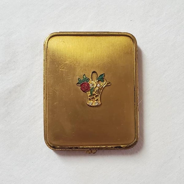Vintage Foster Powder and Rouge Compact - Gold Toned - Brass Toned Compact with Flower Design - Vintage Compact