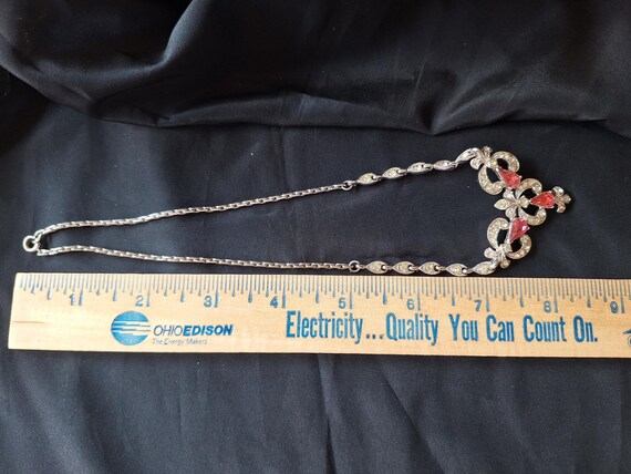 Vintage Bogoff Art Deco Statement Necklace Pink C… - image 8