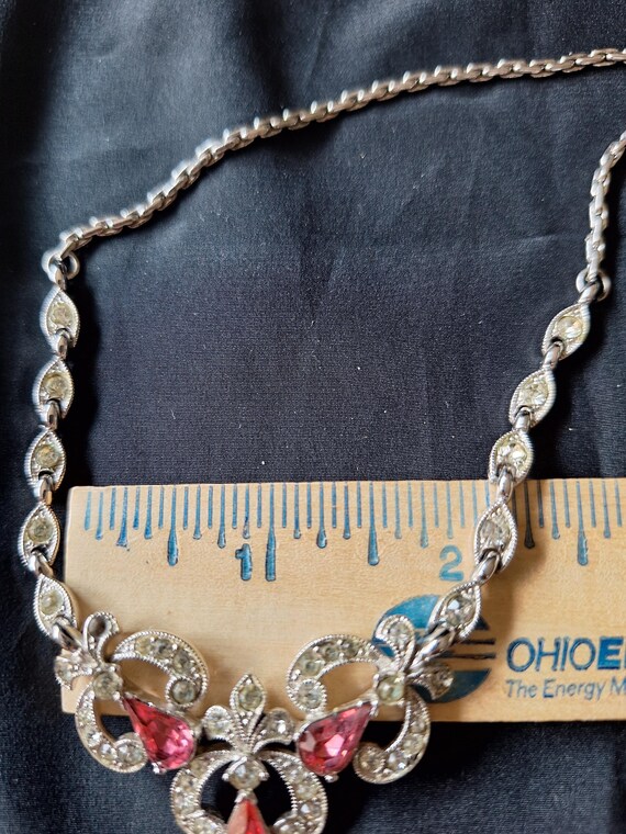 Vintage Bogoff Art Deco Statement Necklace Pink C… - image 6