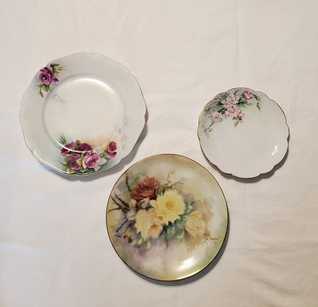 Antique Dessert Plates Three Handpainted Dessert Plates With Flowers