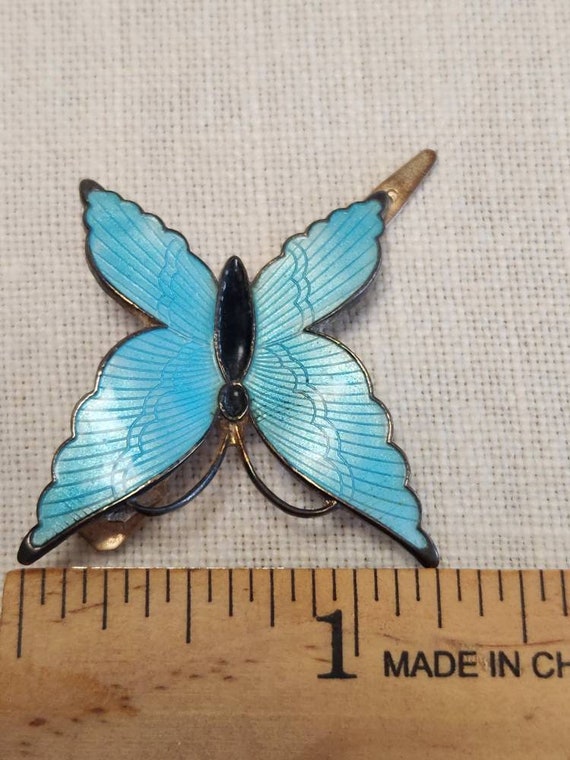 Blue Cloisonne On Gold Toned Butterfly Hair Clip … - image 8