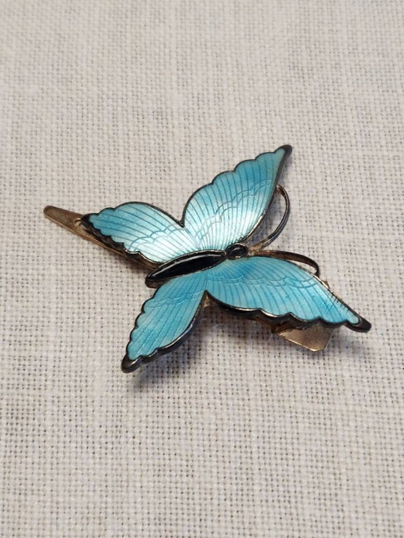 Blue Cloisonne On Gold Toned Butterfly Hair Clip … - image 5