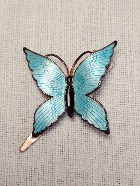 Blue Cloisonne On Gold Toned Butterfly Hair Clip … - image 1