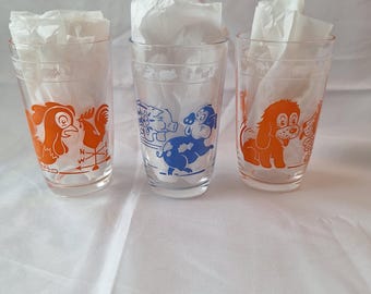 3 Vintage 1950's Swanky Swig Animal Juice Glasses