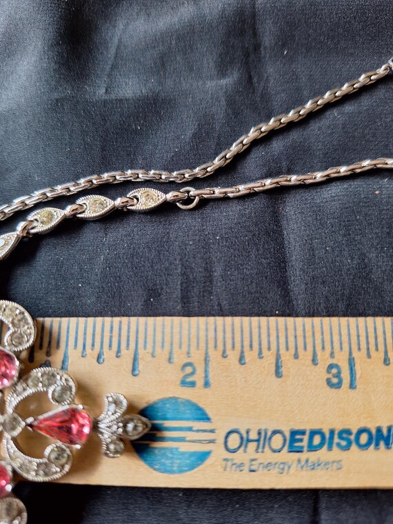 Vintage Bogoff Art Deco Statement Necklace Pink C… - image 7